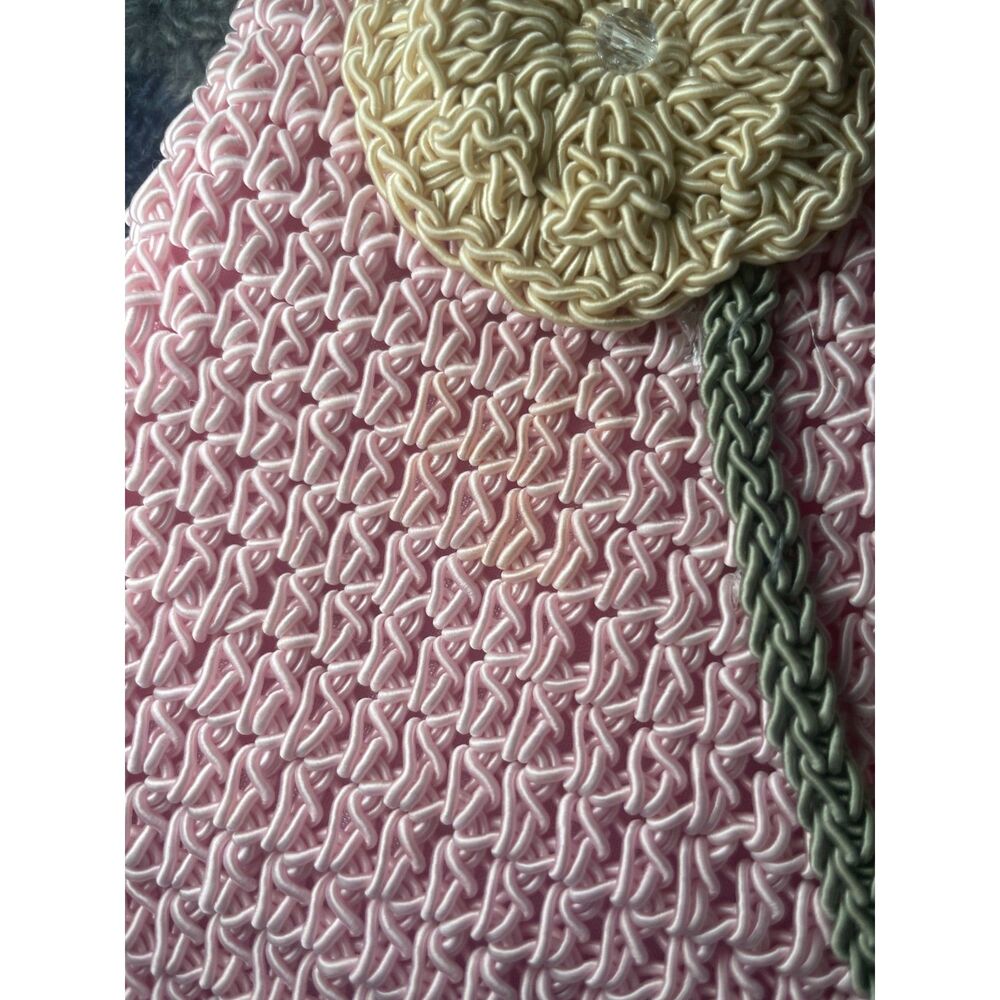 Pink Purse Flower Detail Crochet Inspired Shoulder Bag Garden Granny Whimsy - Picture 10 of 11